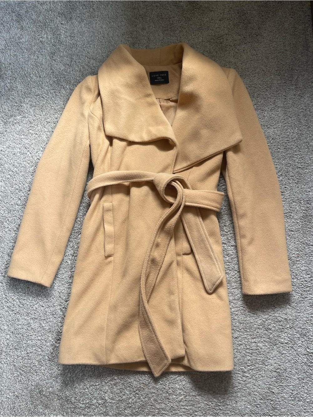 Love Tree Camel Tie-Waist Trench Coat